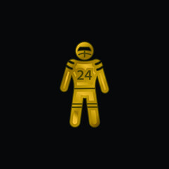American Football Player gold plated metalic icon or logo vector