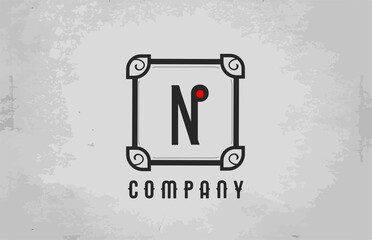 N black and white vintage alphabet letter logo icon for business and company. Creative design for corporate