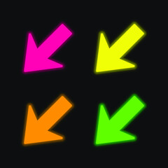 Arrow Down Left four color glowing neon vector icon