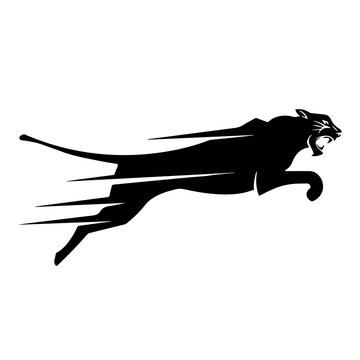 Black panther logo. Cheetah jumping logo isolated on white background