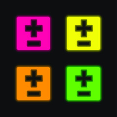 Add And Subtract Symbols four color glowing neon vector icon