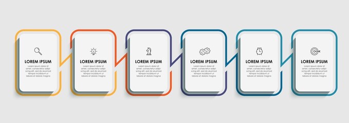 Vector Infographic design business template with icons and 6 options or steps. Can be used for process diagram, presentations, workflow layout, banner, flow chart, info graph