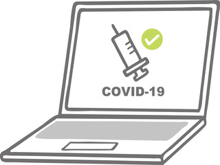 パソコンで新型コロナウイルスのワクチンの予約をするイラスト素材