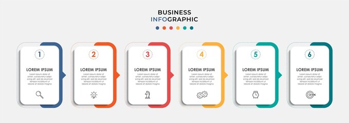 Vector Infographic design business template with icons and 6 options or steps. Can be used for process diagram, presentations, workflow layout, banner, flow chart, info graph - obrazy, fototapety, plakaty
