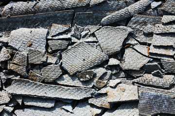 Broken slate, fragile material, roof building material