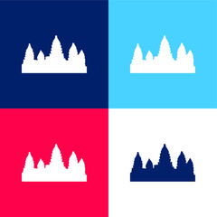 Angkor Wat blue and red four color minimal icon set