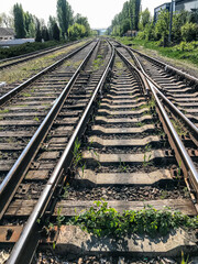 Railroads. railway. Sleepers and rails. rail transit