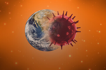 coronaviruses influenza concept COVID-19 . Earth with face mask protect World medical .(world element image by nasa)