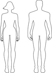 Silhouette of a man and a woman on a white background. It is made with a black line.