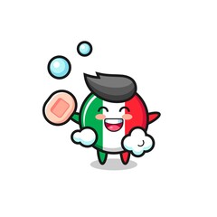 italy flag character is bathing while holding soap