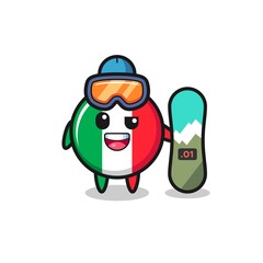 Illustration of italy flag character with snowboarding style