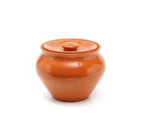 Clay pot for cooking on white