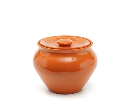 Clay pot for cooking on white