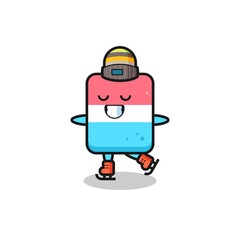 eraser cartoon as an ice skating player doing perform