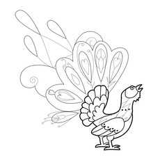 Contour linear illustration with bird for coloring book. Cute capercaillie, anti stress picture. Line art design for adult or kids  in zentangle style and coloring page.