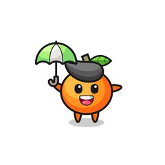 cute mandarin orange illustration holding an umbrella