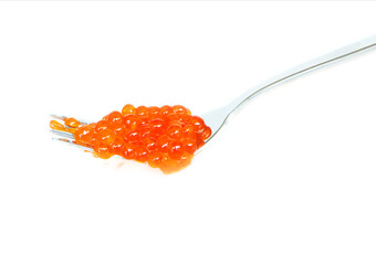 red caviar on the fork