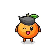 cute mandarin orange character in sweet expression while sticking out her tongue