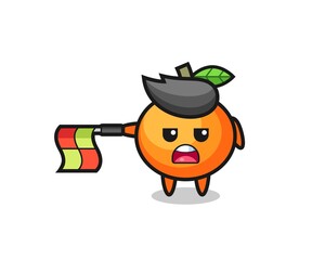 mandarin orange character as line judge hold the flag straight horizontally