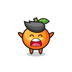 cute mandarin orange mascot with a yawn expression
