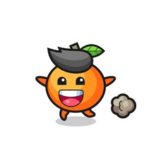the happy mandarin orange cartoon with running pose