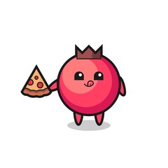 cute cranberry cartoon eating pizza