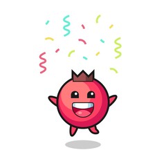 happy cranberry mascot jumping for congratulation with colour confetti