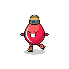 blood drop cartoon as an ice skating player doing perform