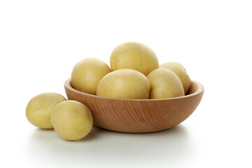 Bowl of young potato isolated on white background