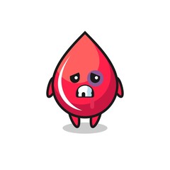 injured blood drop character with a bruised face