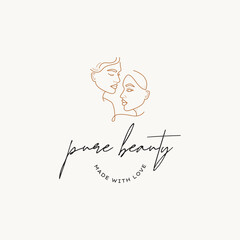 Hand drawn line art beauty vector logo design template. Illustration of elegant signs and badges for beauty, natural and organic products, cosmetics, spa and wellness, fashion, wedding and jewelry.
