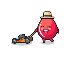 Fototapeta premium illustration of the blood drop character using lawn mower