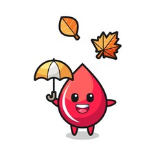 cartoon of the cute blood drop holding an umbrella in autumn
