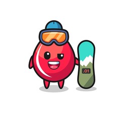 Illustration of blood drop character with snowboarding style