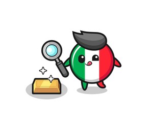 italy flag character is checking the authenticity of the gold bullion