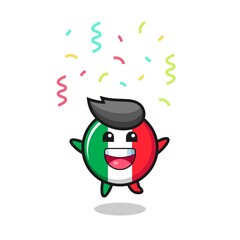 happy italy flag mascot jumping for congratulation with colour confetti