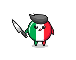 cute italy flag mascot as a psychopath holding a knife