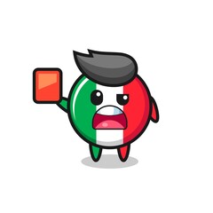 italy flag cute mascot as referee giving a red card
