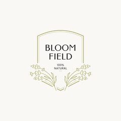 Hand drawn line art botanical vector logo design template. Illustration of elegant signs and badges for beauty, natural and organic products, cosmetics, spa and wellness, fashion, wedding agency.