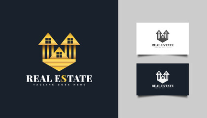 Luxury Gold Real Estate Logo. Gold Mansion Logo. Construction, Architecture or Building Logo Design Template
