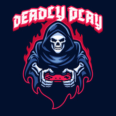 gaming mascot logo grim reaper skull playing game © bazzier