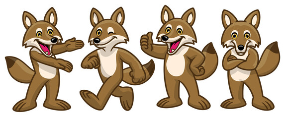 set of cartoon coyote mascot character - obrazy, fototapety, plakaty