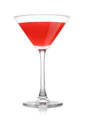 Cosmopolitan cocktail in classic crystal glass on white. One of the most popular cocktails in the world.