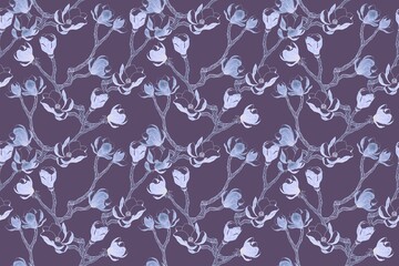 Purple Graphic Pattern, Vet magnolia flowers shiny line