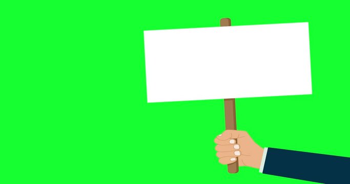 hand holding white board banner sign animated. protest signboard poster placard video animation 4k