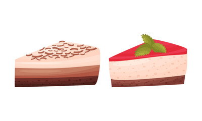 Cake Pieces with Creamy Layer as Yummy Dessert Vector Set