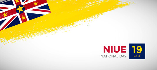 Happy national day of Niue with brush painted grunge flag background