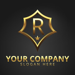 Letter R Gold Logo Modern And Luxury logos With Gradient Gold Color, Black Background 