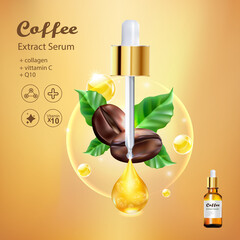 Coffee Collagen Serum  and Vitamin for Skincare and Cosmetic Products.
