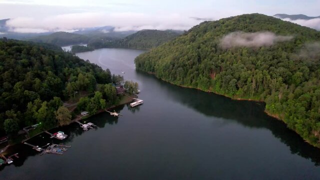 Aerial Tlit Up Watauga Lake in East Tennessee just outside of Elizabethton and Johnson City Tennessee
